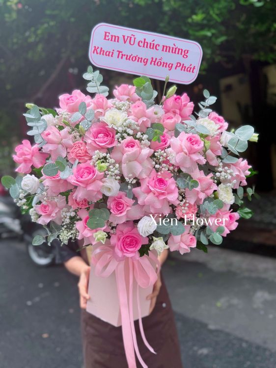 Giỏ Hoa Lời Chúc Hồng